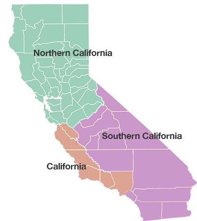 Map of Cal3's proposed split of California